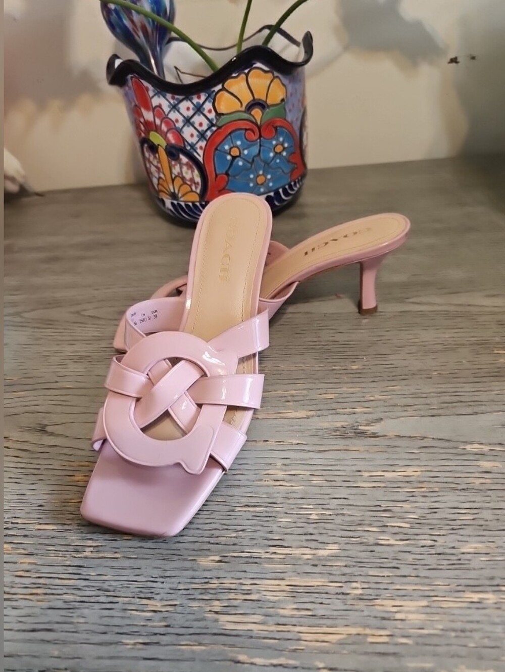 Women Coach Tillie Rose Pink Patent Leather Sandal Fashion Heels Slides Size 8.5 - Picture 2 of 10